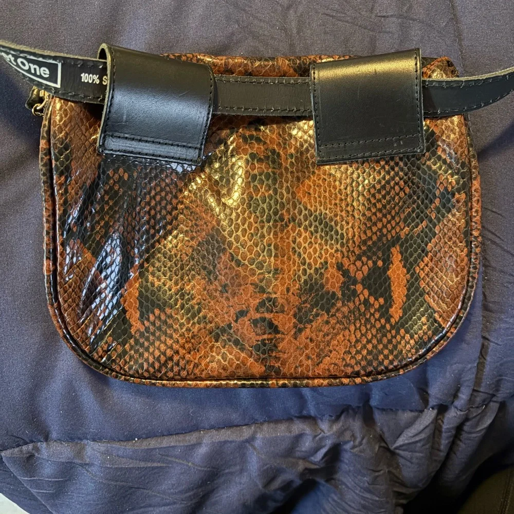 Clare V. Embossed Brown Snakeskin Leather Belt Bag - Picture 4 of 7